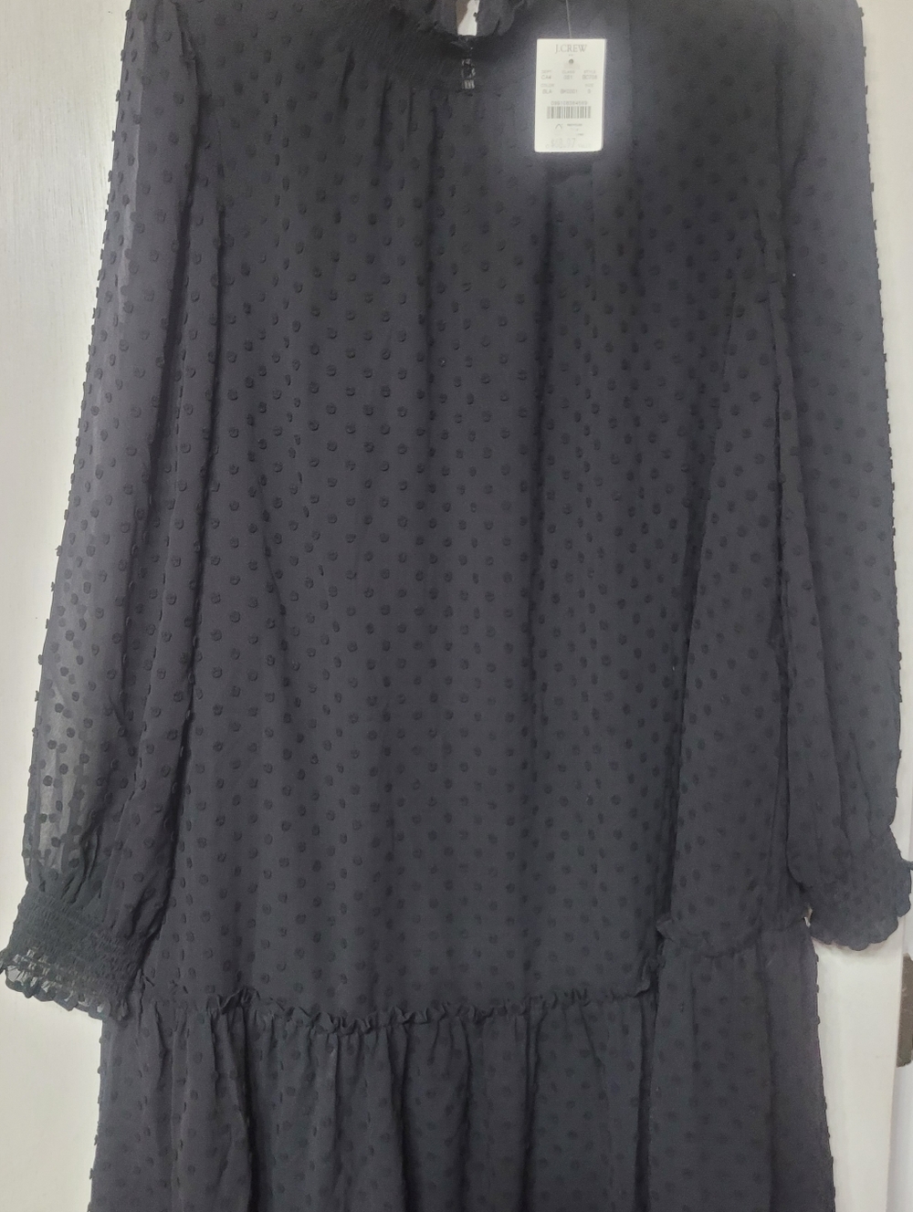 J. Crew Black Textured Dress with Smocked Neckline